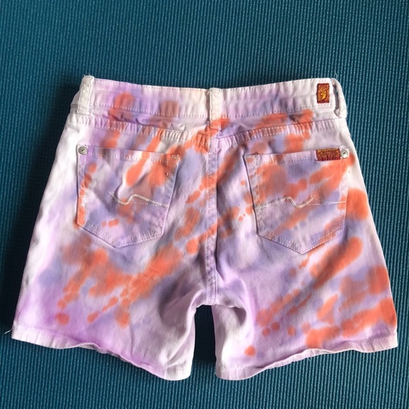 7 for all mankind Girls Kids Button Fly Purple Orange Tie Dye Denim Shorts 14 - Picture 1 of 9